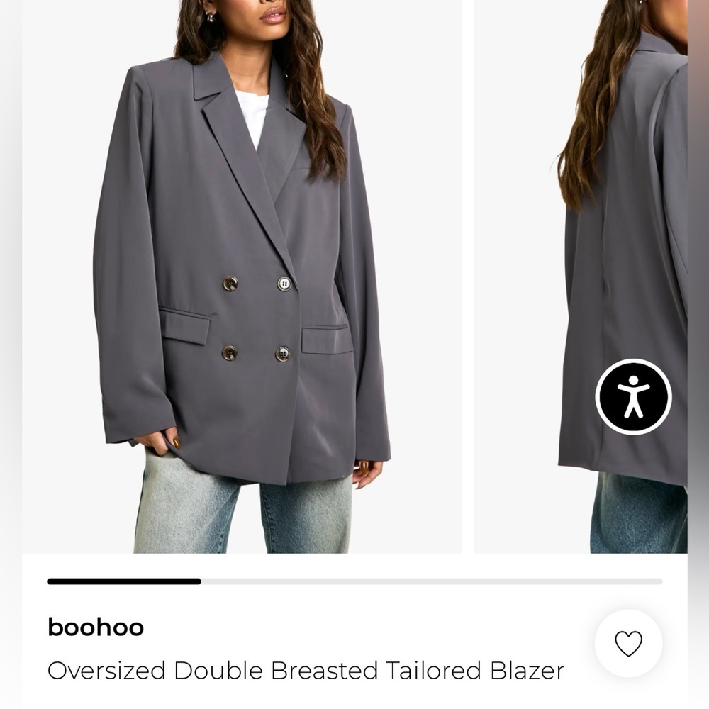 Boohoo Charcoal Double Breasted Blazer